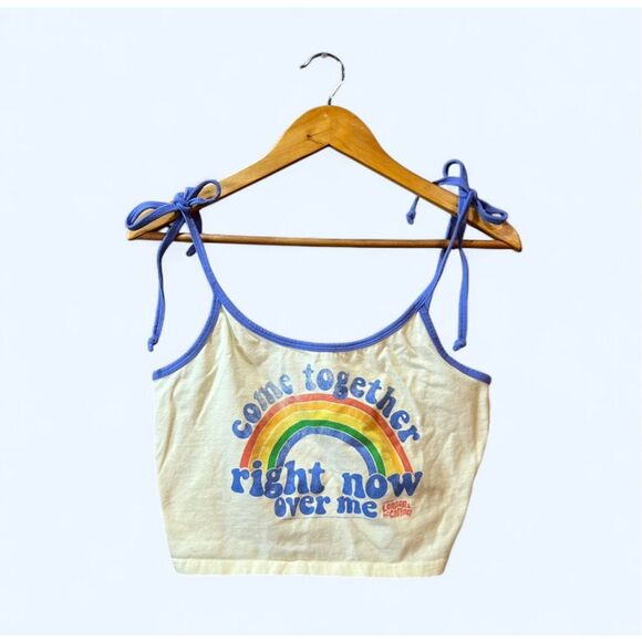 Goodie Two Sleeves Lennon & McCartney  M/L Yellowish Rainbow crop top Tank - Picture 1 of 5